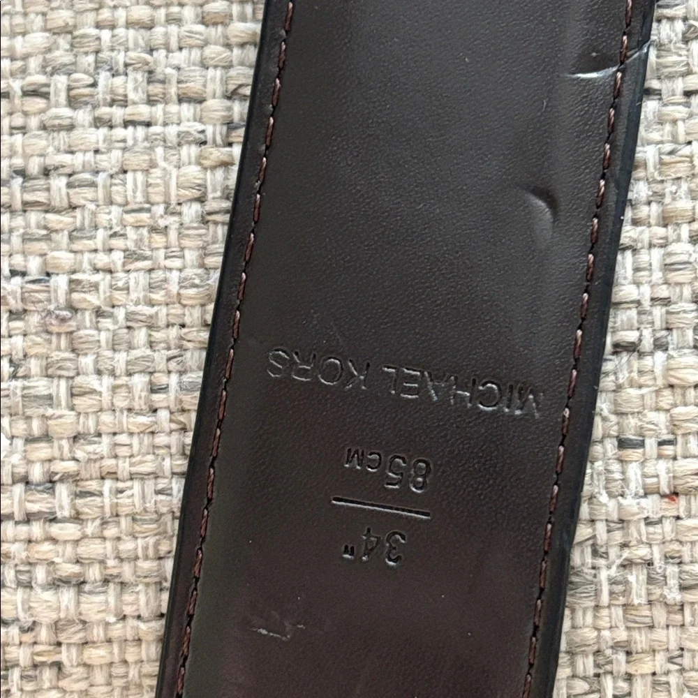 Michael Kors brown leather 31mm RECT dress pants belt size 34 NWT